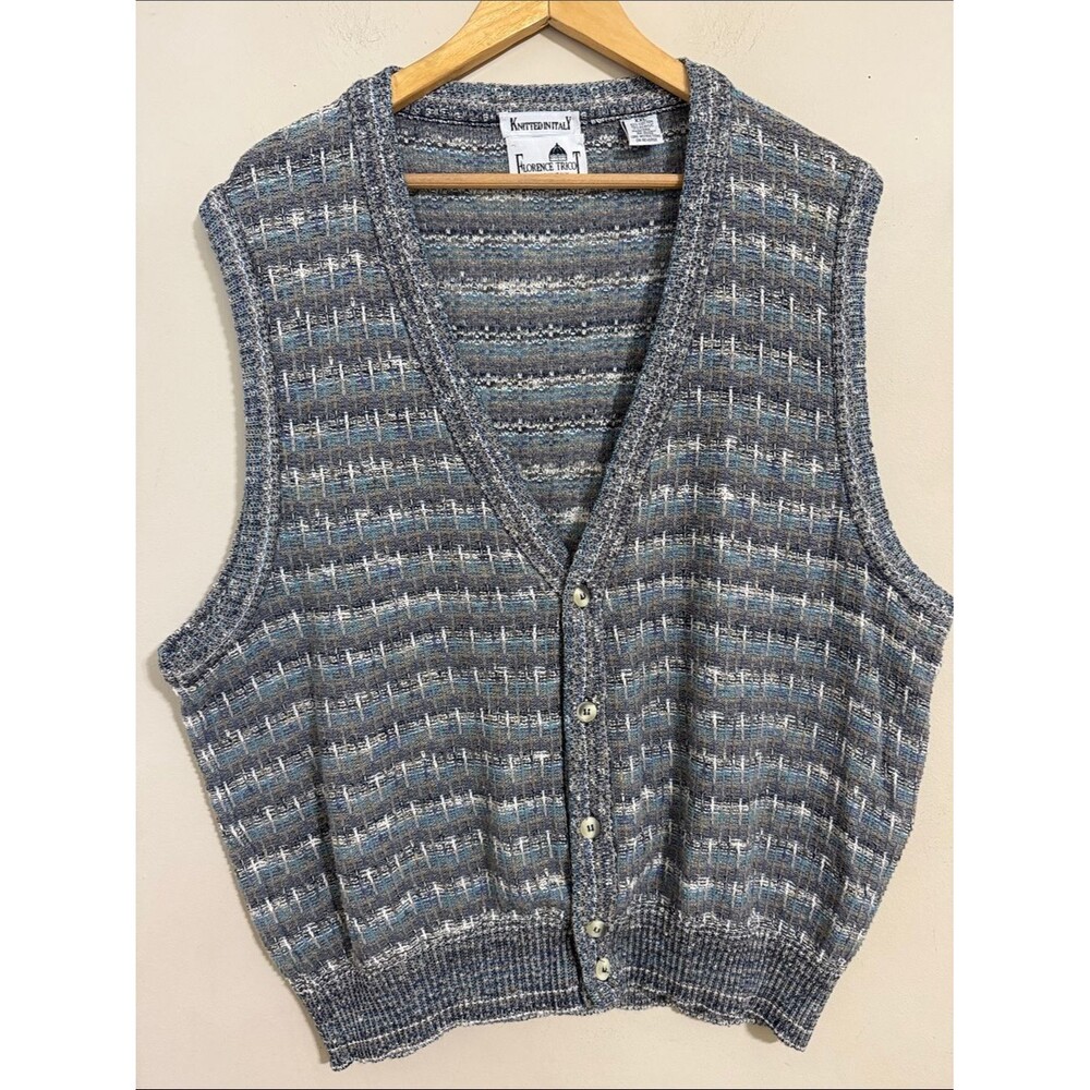 Vintage Florence Tricot Knitted Men's Button Front Vest Blue Gray size XXL